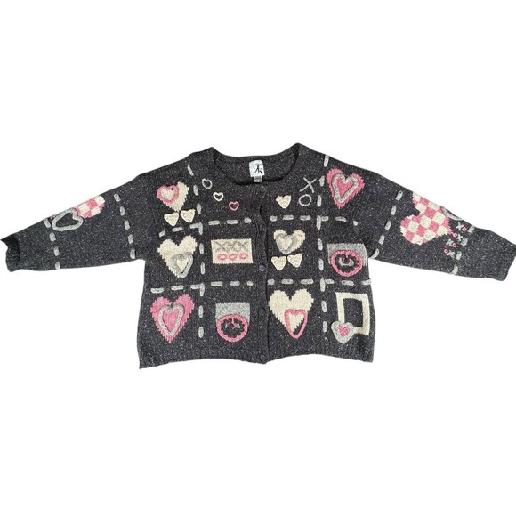 Vintage Wool Angora Blend Sweater Button Up Cardigan JK America Love Hearts XOXO - Picture 2 of 16